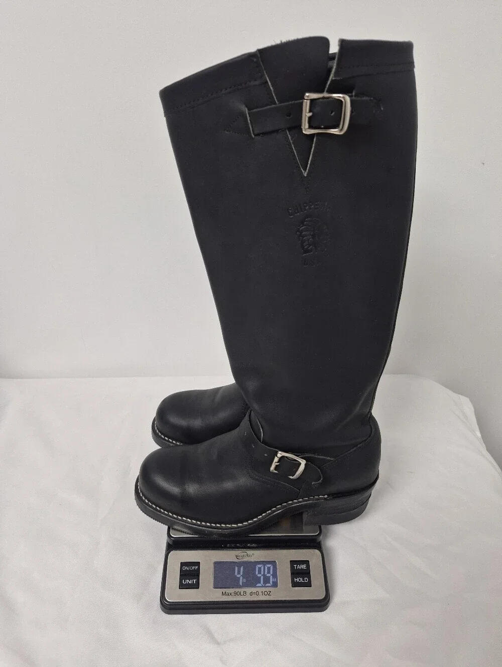 NWOT Vintage Chippewa Tall Black Leather Steel Toe Engineer Biker Boots sz 6.5D
